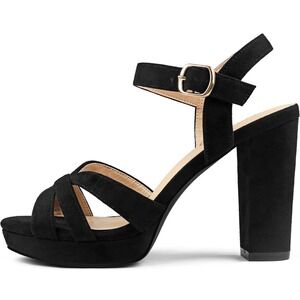 NIB Coleter Womens Black Suede Platform Chunky Heel Sandals Open Toe Shoe Sz 7